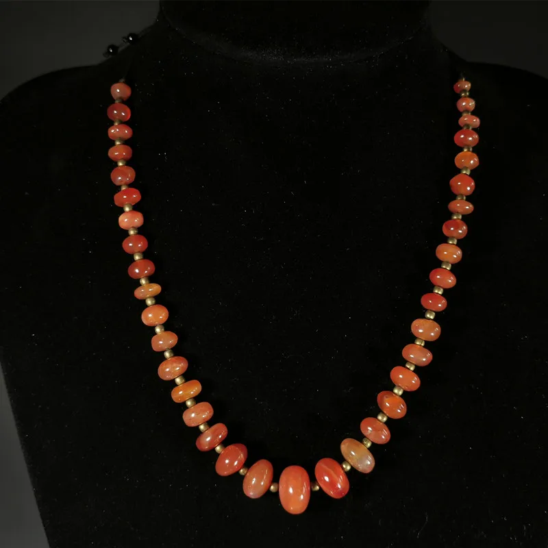

Red agate beads string statement necklace women can adjust the length