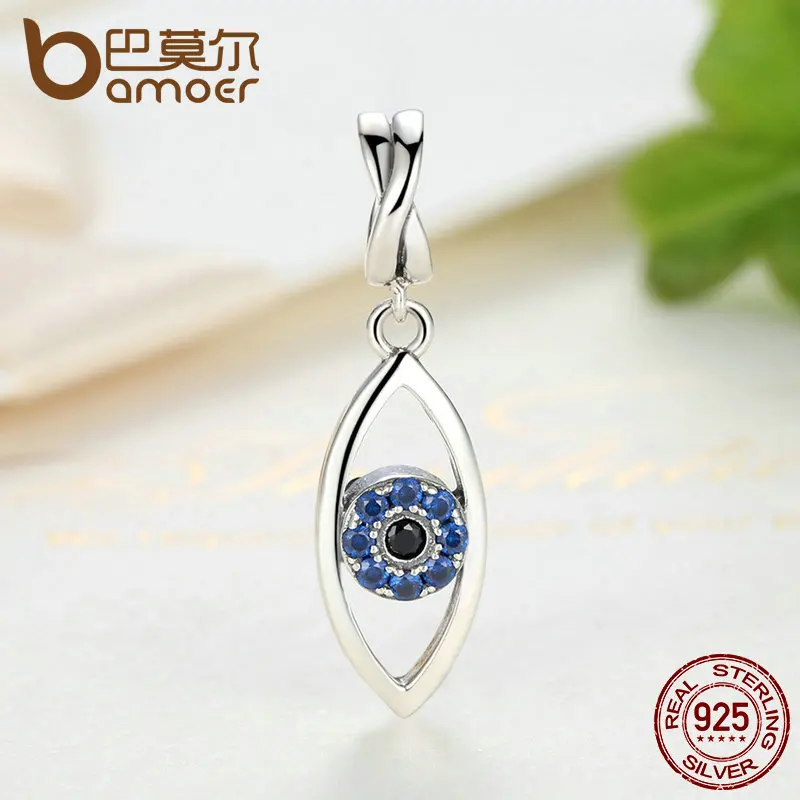 BAMOER New Arrival 925 Sterling Silver Dark Blue Wicked Eye Pendant Charms Fit Charm Bracelets 925 Silver Fashion Jewelry SCC083