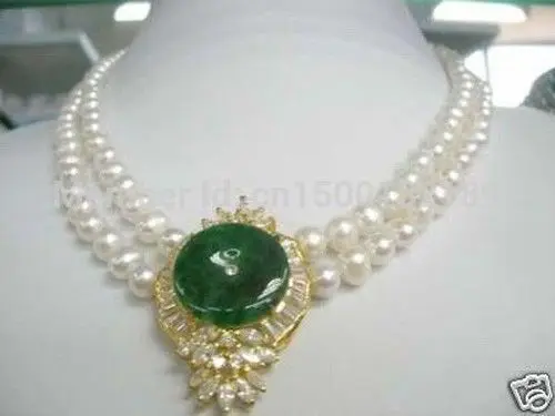 

j00365 Fashion 2 Rows stone White Freshwater Pearls Crystal Clasp Women Prom Necklace