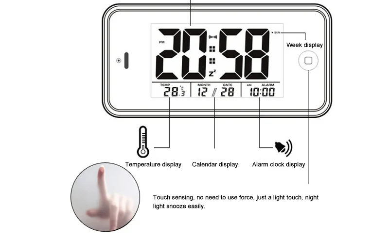 Креативный Сенсорный электронный будильник c ЖК-дисплеем с Температура Календарь al будильник к утренней молитве будильник, цифровой пластиковый часы