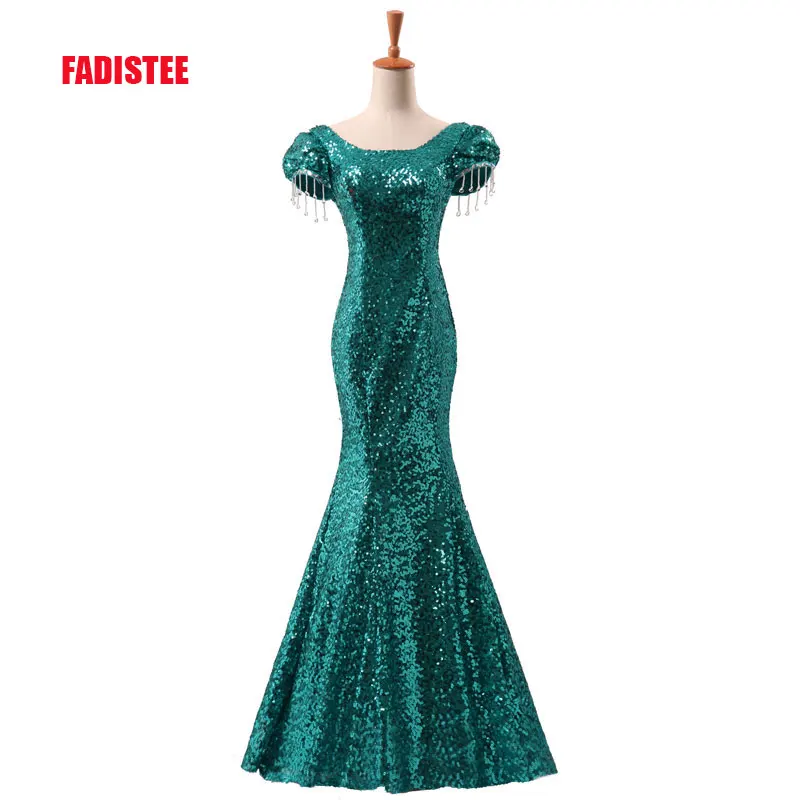 

New arrival elegant party evening dresses Long dress Vestido de Festa mermaid bling sequin lace-up short sleeve