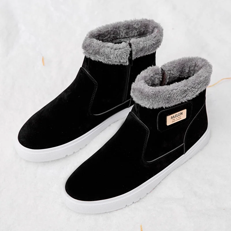 GNORNIL/Брендовые мужские зимние ботинки из флока с боковой молнией зимняя теплая