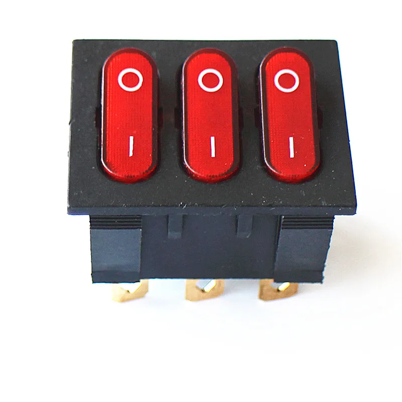 

JOYING LIANG KCD3 9 Feet Red with Light Three-pole Power Switch 3 In 1 Combination Rocker Switch 15A 250V AC 2PCS/LOT
