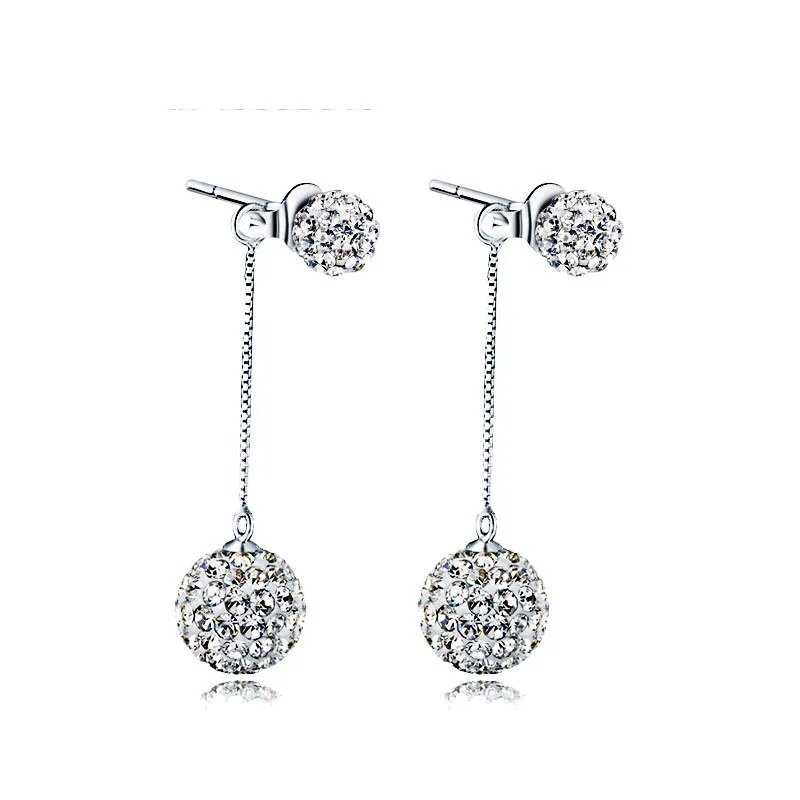 

2015 New Czech Crystal Guarantee 925 Sterling Silver Jewelry Super Flash Ball Stud Earrings Christmas Gift