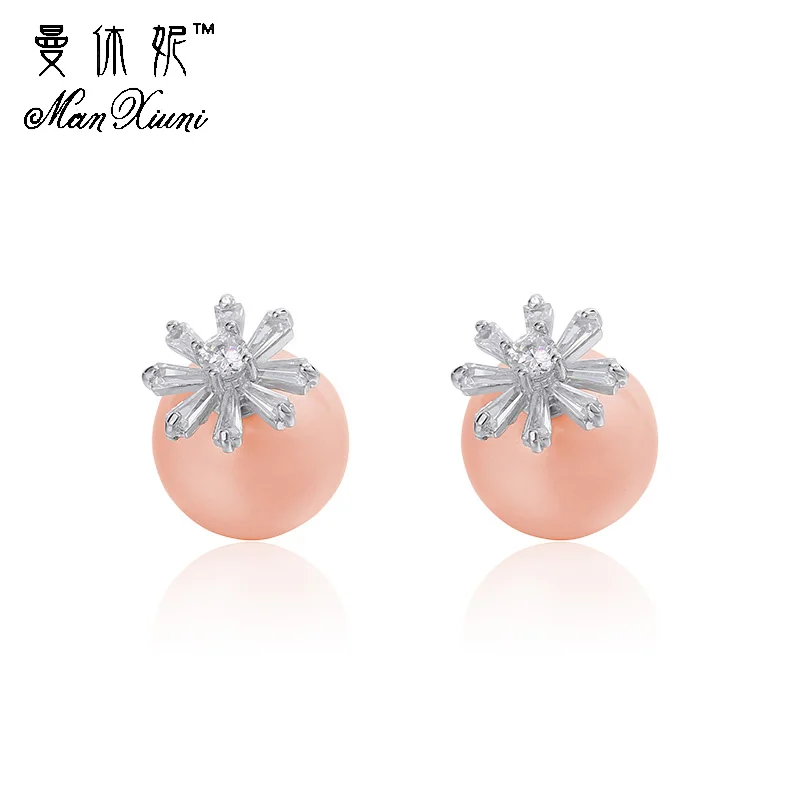 

2018 New Jewelry Stud Earrings Tiny Shining CZ surround White Imitation Pearl Double Side Brincos for Women Party Gift