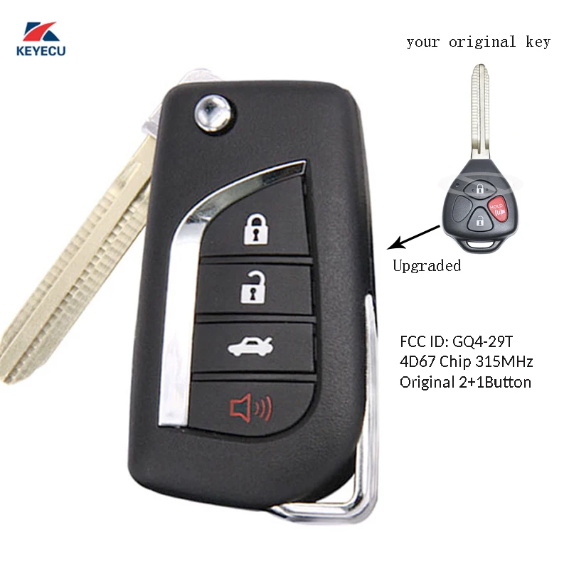 

KEYECU Replacement Upgraded Flip Remote Key Fob 2+1 Button for Toyota 2009-2010 Pontiac Vibe / 2009-2010 Matrix GQ4-29T -4D67