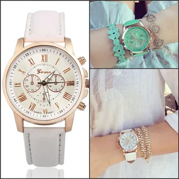 

DICTAC Stainless Steel Watch For Men and Women Fashion Casual Roman Numeral PU Leather Quartz Watch Clock Gifts