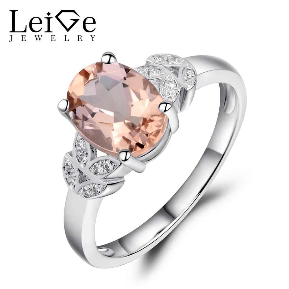 Natural Morganite Pink Gemstone Ring 925 Sterling Silver Women Wedding Jewellery 