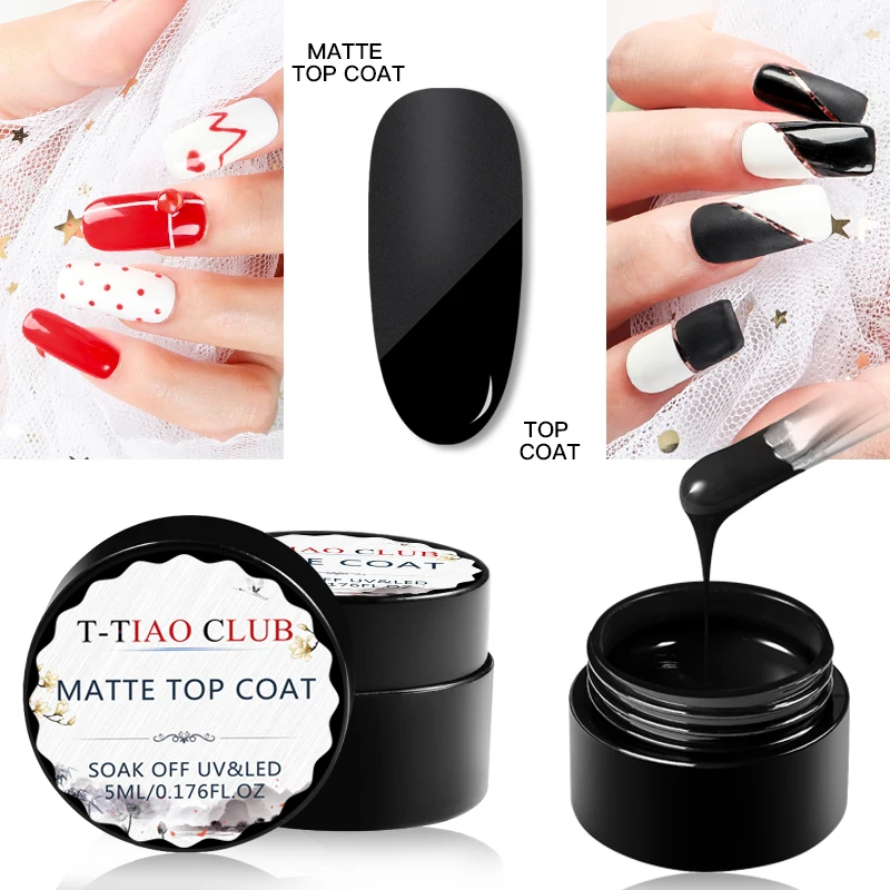 

T-TIAO CLUB Matte Top Nail Gel Tempered No Wipe Top Coat Base Gel Top Coat Soak Off UV Nail Gel Polish Long Last Primer Varnish