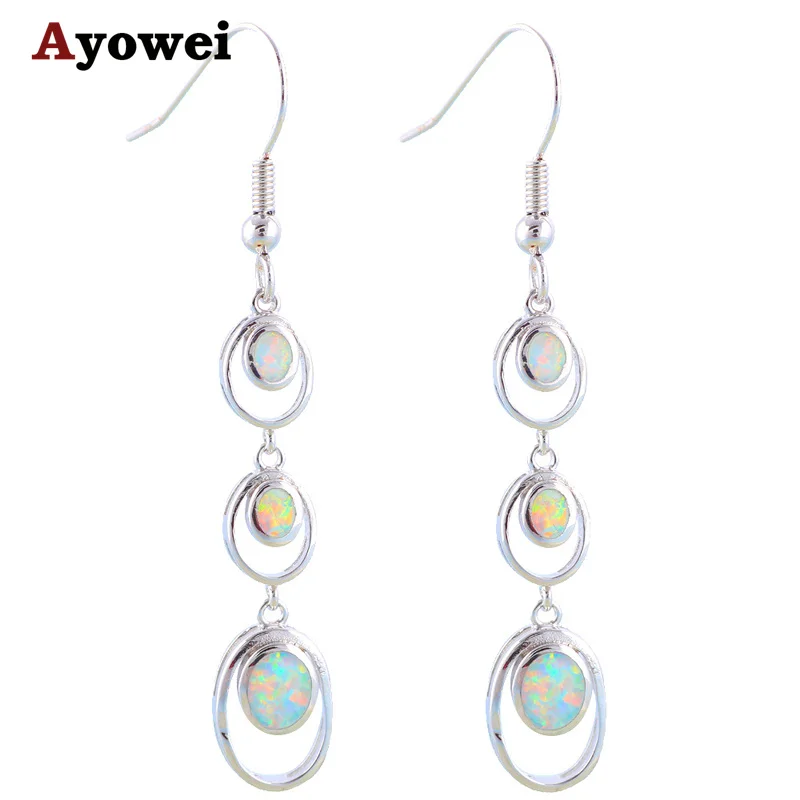 

New sytle Wholesale Retail Popular White Fire Opal stamp Silver Long Dangle Earrings Fashion Jewelry OE432A