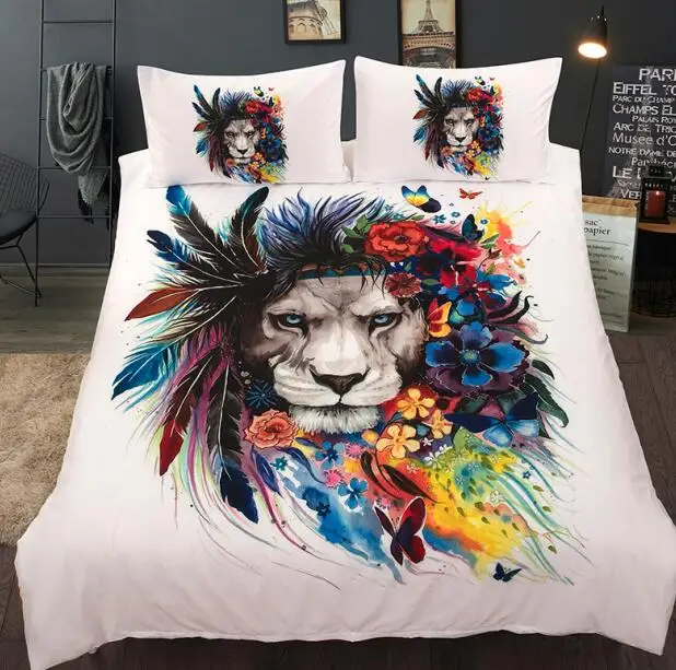 2/3 шт лежащий Тигр LioneComforter постельного белья пляж Тигр постельное белье синий покрывало 3D одеяла постельное белье, королева король - Цвет: Красный