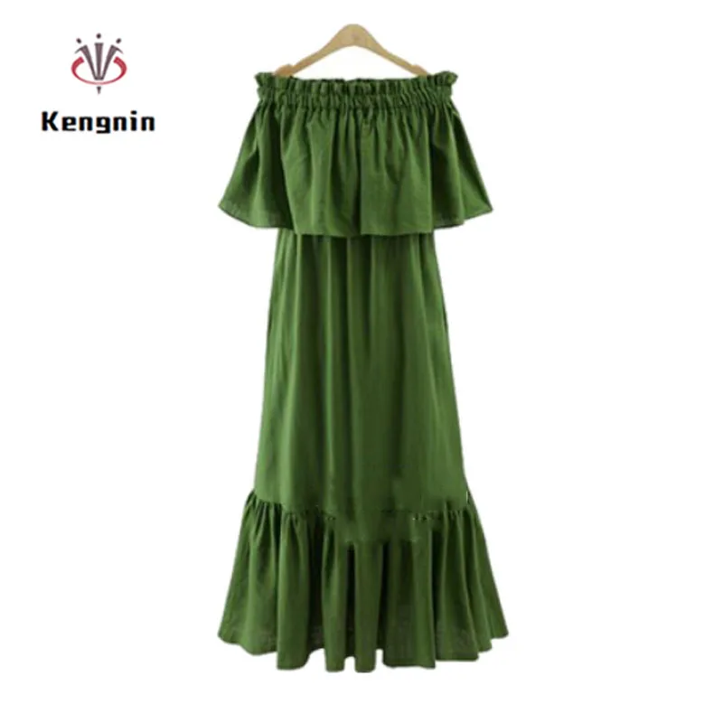 

2019 Spring Summer European Style Plus Size Slash Neck Women Dresses Off The Shoulder Ruffles Long Vestidos Cotton Mermaid Robe