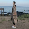 Korean Style Ladies Trench Coat Plaid Long Double Breasted Belted Oversize Loose Women Duster Coat Outerwear with Storm Flaps ► Photo 3/6