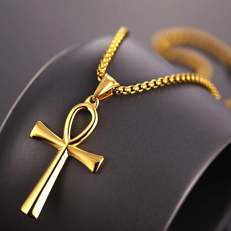 Классический АНК крест кулон из нержавеющей стали золото серебро черный египетский ключ жизни кулон ожерелье мужчины женщины хип хоп ювелирные изделия