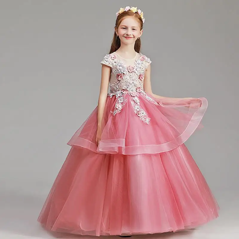

2019 New Children Girls Mesh Flowers Tutu Princess Dress Toddler Girl Clothes Vestidos Kids Dresses For Girls Wedding Party F26