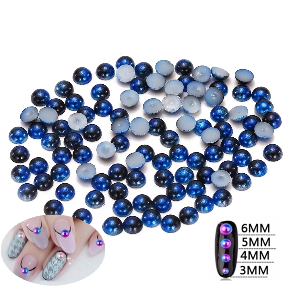 

Small Pack 3/4/5/6mm Gold And Olive And Eas Blue RainBow Color Half Round Pearls Flatback Imitation DIY Nail Art Decorations