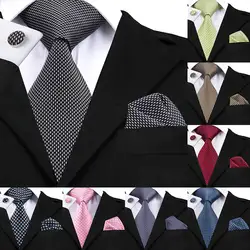 Здравствуйте-Tie Мужские галстуки серый красный зеленый галстук в горошек набор решетки Шелковый галстук Карманный Прямоугольные Запонки