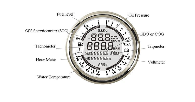 Автомобильный спидометр, gps, лодочный тахометр, многофункциональный, температура воды, уровень топлива, вольтметр, давление масла, подходит для автомобиля, мотоцикла, корабля
