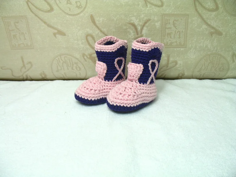 Милый ручной вязать крючком детские ковбойские ботинки Обувь наряд для фото новорожденных Нью-розовый/синий