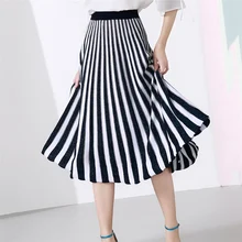 82 см Длина эластичный пояс Полосатая юбка Для женщин сезон: весна–лето новые элегантные трикотажные плиссированные юбки Для женщин s повседневная юбка средней длины