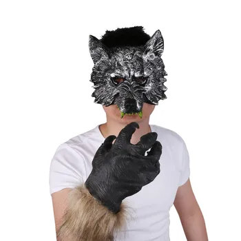 

Upper Half Face Mask Men Cosplay Wolf Mask And Wolf Claws EVA Silicone Realistic Party Mask Masquerade Mask Horror Scary Adults