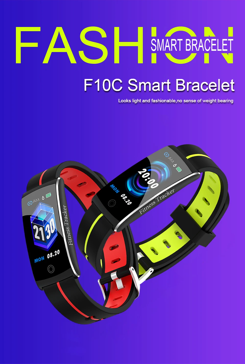 F10C Smart Bracelet Women Men Color Screen Blood Pressure Fitness Tracker Heart Rate Monitor Smart Band Sport for Android IOS (1)