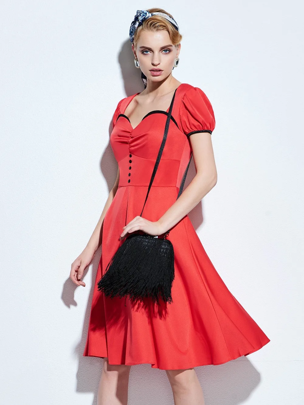 Sisjuly Women Solid Dress A line Summer Red Pullover Dresses A line