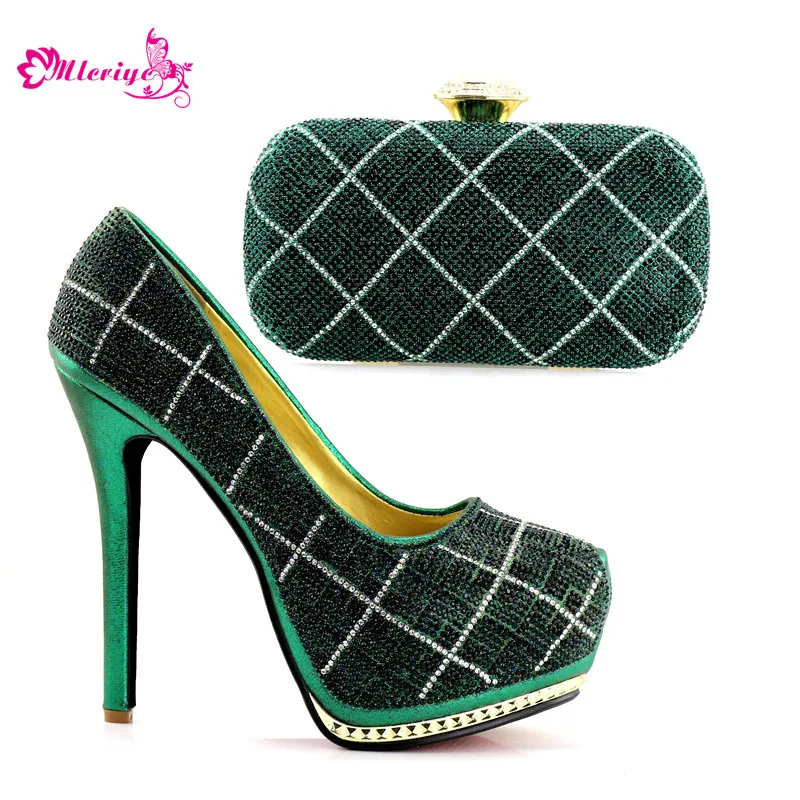 Latest Design Italian Shoes with Matching Bags for Women Nigerian Women Wedding Shoes and Bag Set Decorated with Rhinestone