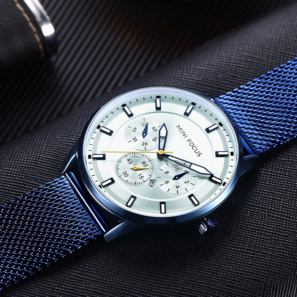

MINIFOCUS Fashion Men Quartz Watch Stainless Steel Mesh Belt Watch Men Relogio Masculino Fashion Brand Clock For Male