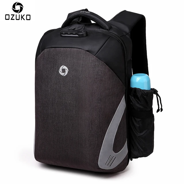 Cheap OZUKO Fashion Men Backpack Casual Multifunction USB Charge 15.6 Laptop Backpacks Password lock Anti-theft Backpack Male Mochila