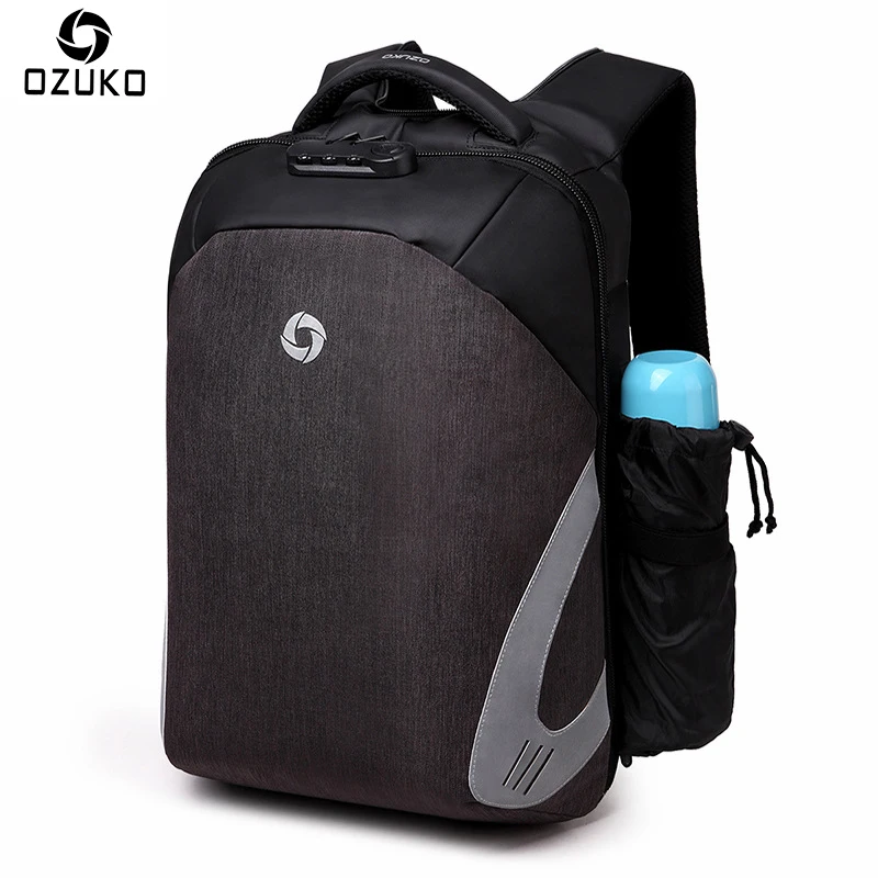 Ozuko moda mochila casual multifunción USB carga 15.6 mochilas portátiles Contraseña de bloqueo antirrobo mochila masculina mochila Ozuko moda mochila casual multifunción USB carga 15.6 mochilas portátiles Contraseña de bloqueo antirrobo mochila masculina mochila