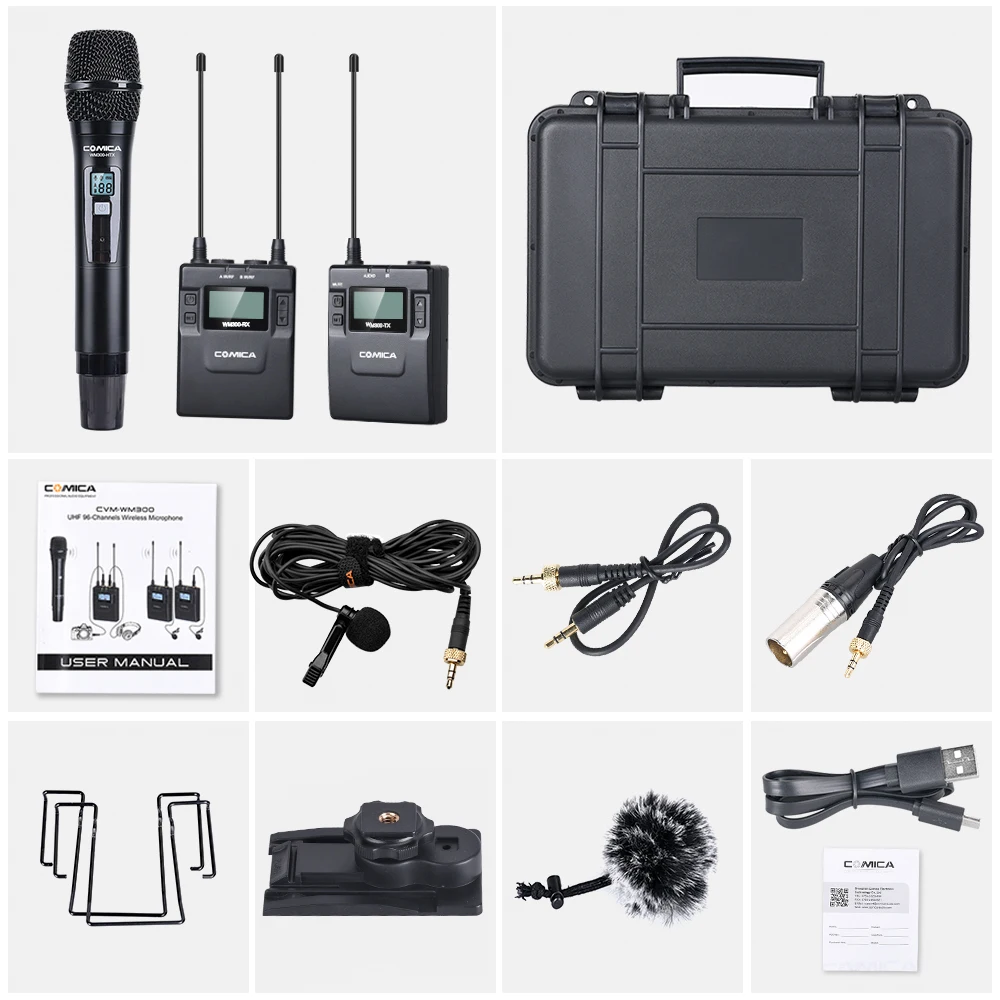 COMICA CVM WM300B/D Металлический UHF 96 канальный беспроводной моно/стерео петличный