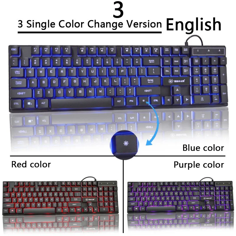 3 Color Change Клавиатура с подсветкой RGB водонепроницаемые механические клавиатуры игровой русский геймер ПК компьютер светодиодный 104 клавиш Стандартный USB - Цвет: 3 Color Change
