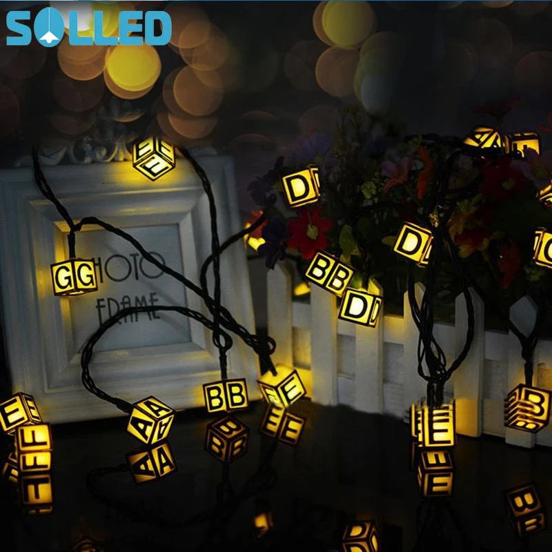 

SOLLED 30Pcs Solar Power Rechargeable Letter LED Light String Square Cube IP65 Outdoor Christmas Party Decoration Lighting
