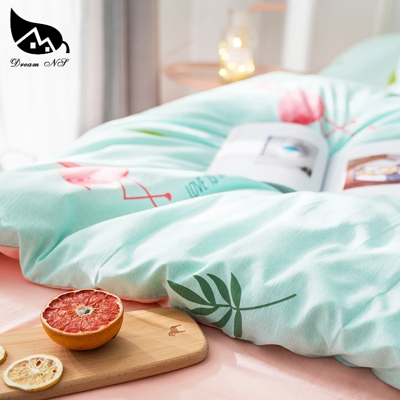 Dream NS синий и розовый комплект постельного белья из стираного хлопка, супер мягкое Скандинавское простое одеяло с фламинго, набор пододеяльников для спальни, товары для спальни