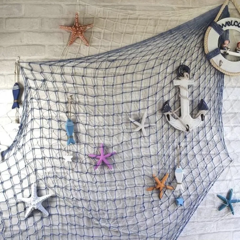 Fishing Net Wall Hangings Decor with Seashells Rustic Nautical Style