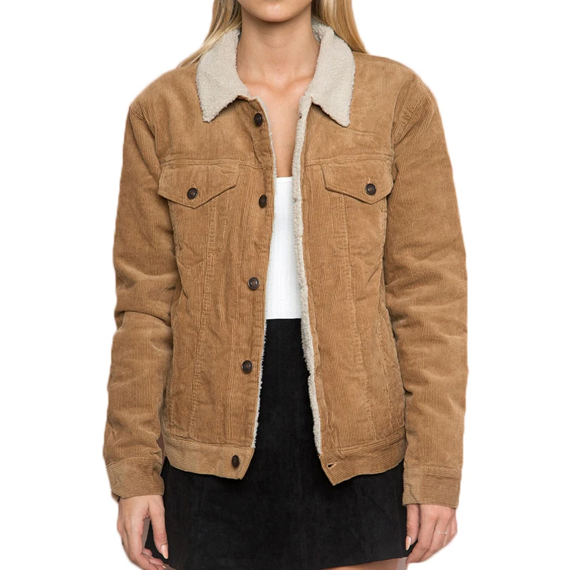 Women Fashion Patchwork Corduroy Jackets Coats Color Block