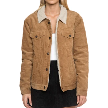 

Winter Women's Camel Color Corduroy Jacket Long Sleeve Turn-down Collar Jacket Coat Female Single Breasted Basic Women Warm Coat