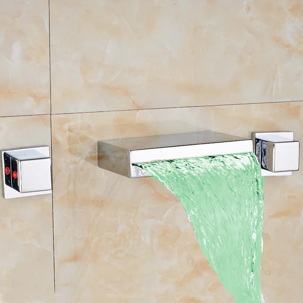 

Uythner Widespread LED Color Changing Waterfall Spout Basin Tub Faucet Hot&Color Water Mixer Tap Faucet