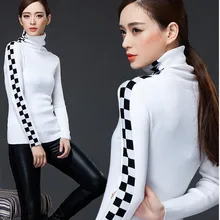 Women’s Long-sleeved Sweater Bottoming Shirt Autumn Plaid Shirt High Collar Stretch Knit Sweater Jacket