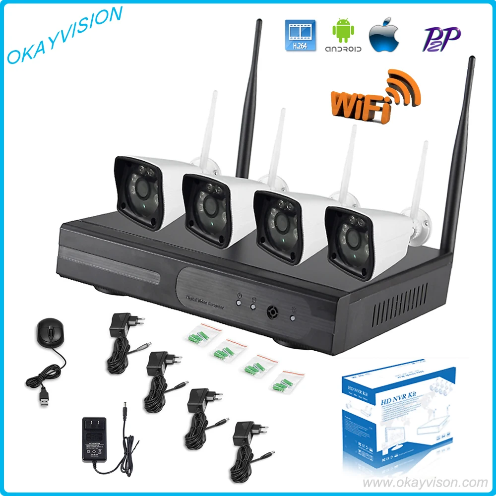4ch Беспроводной 960 P WI FI всепогодный P2P комплект с 720 P/960 P/1080 NVR Системы