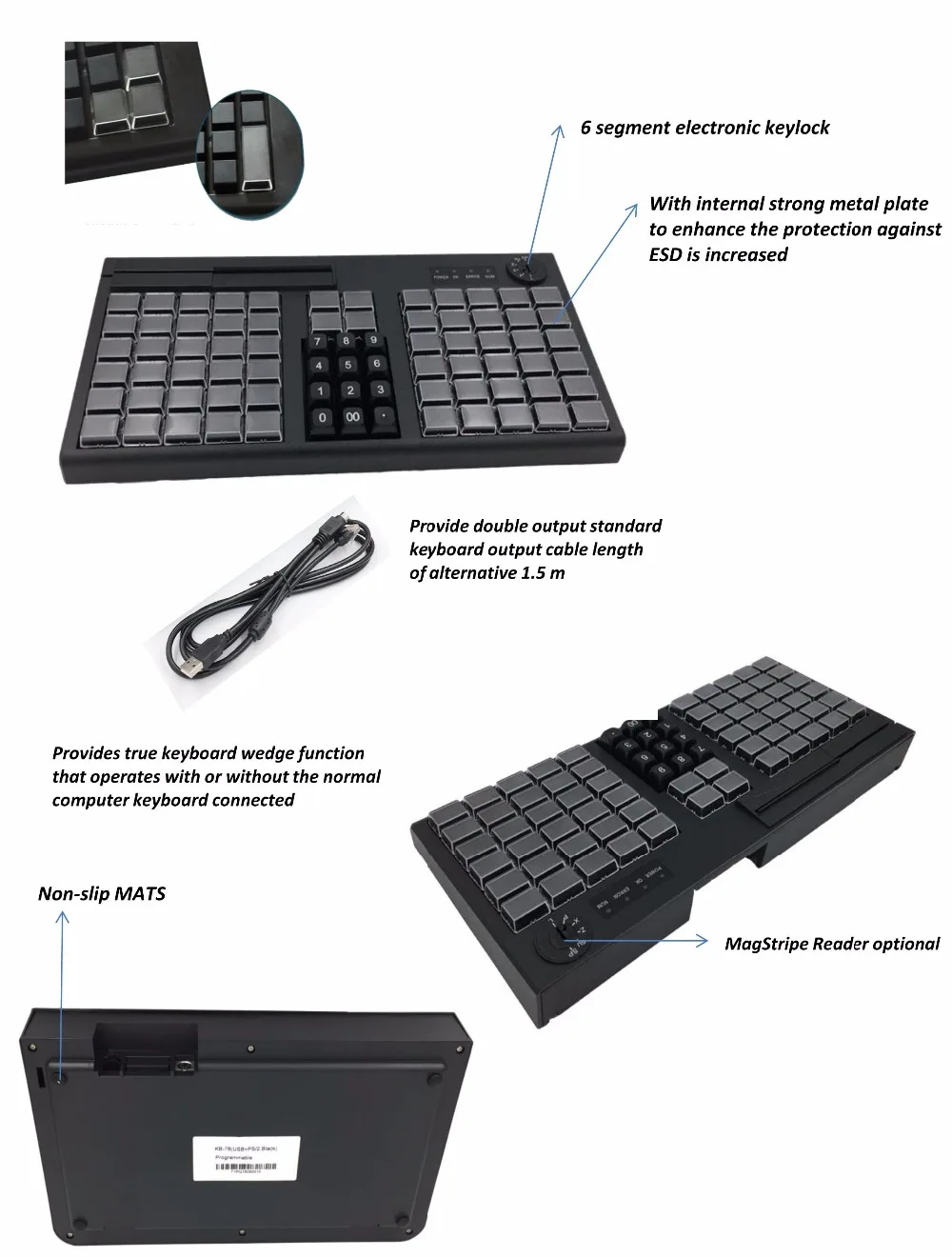 KB76 76 клавиши POS программируемая клавиатура с MSR Опциональные USB/PS2 богатые интерфейсы для выбора