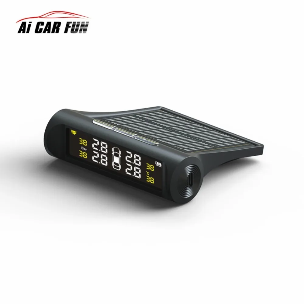 

New Solar Energy TPMS Car Tire Pressure Monitoring 12V TP880 LCD Display Auto Alarm System Diagnostic Tool 4 External Sensors