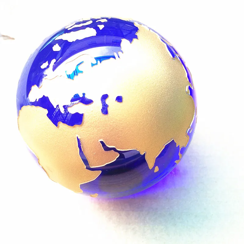  80mm Crystal Glass Marbles earth globe Silver Gold world map Feng shui Quartz Sphere terrarium Desk