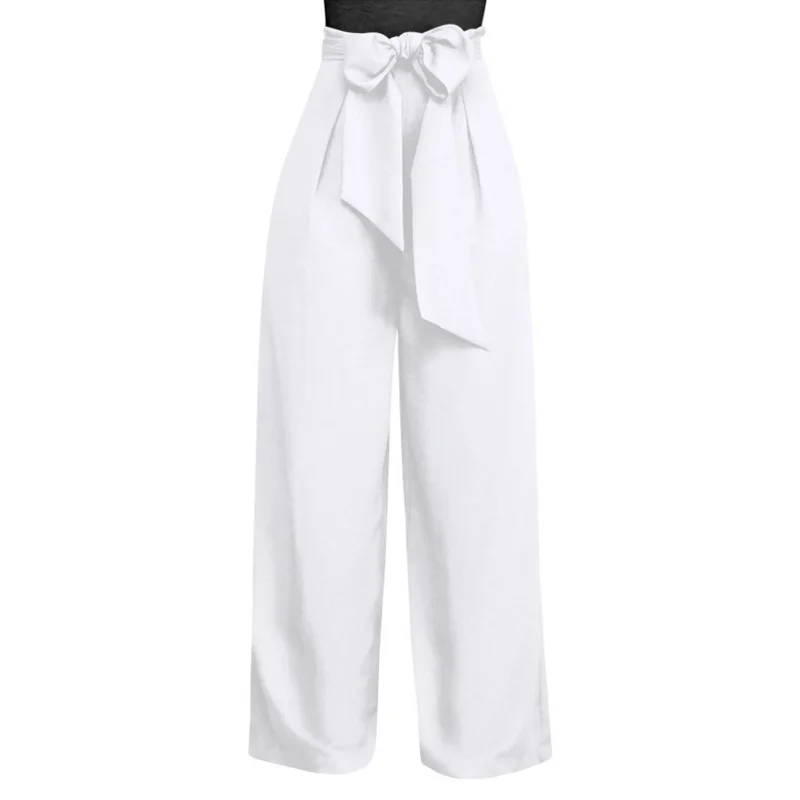 Wide Leg Pants Women High Waist Tie 