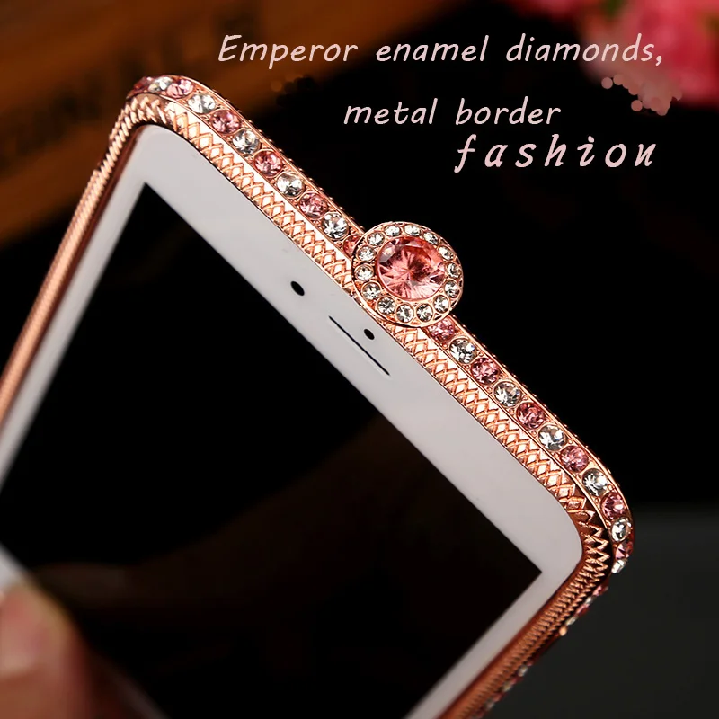 

Top quality Luxury Bling Diamond Inlay Metal Rhinestone Golden Bumper fashion phone Case for iPhone 8 plus 7 Plus Crystal Frame