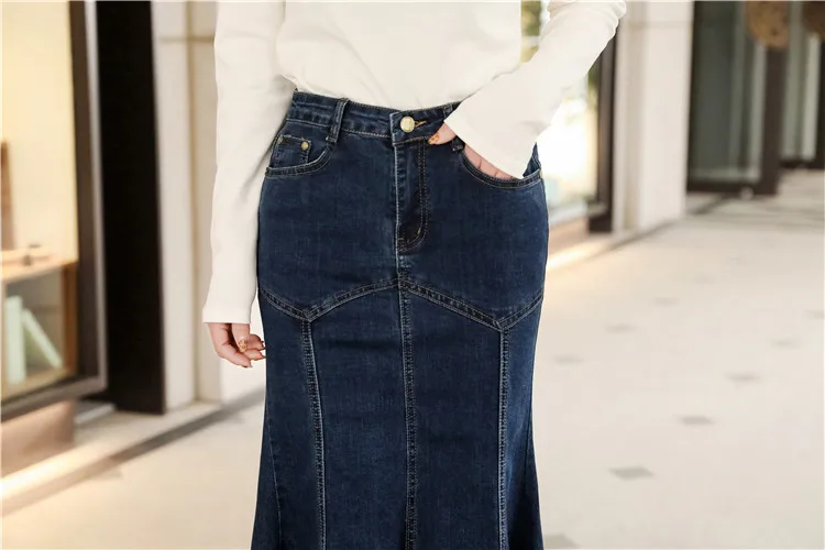 Новая женская модная тонкая Длинная джинсовая юбка, юбка русалки большого размера