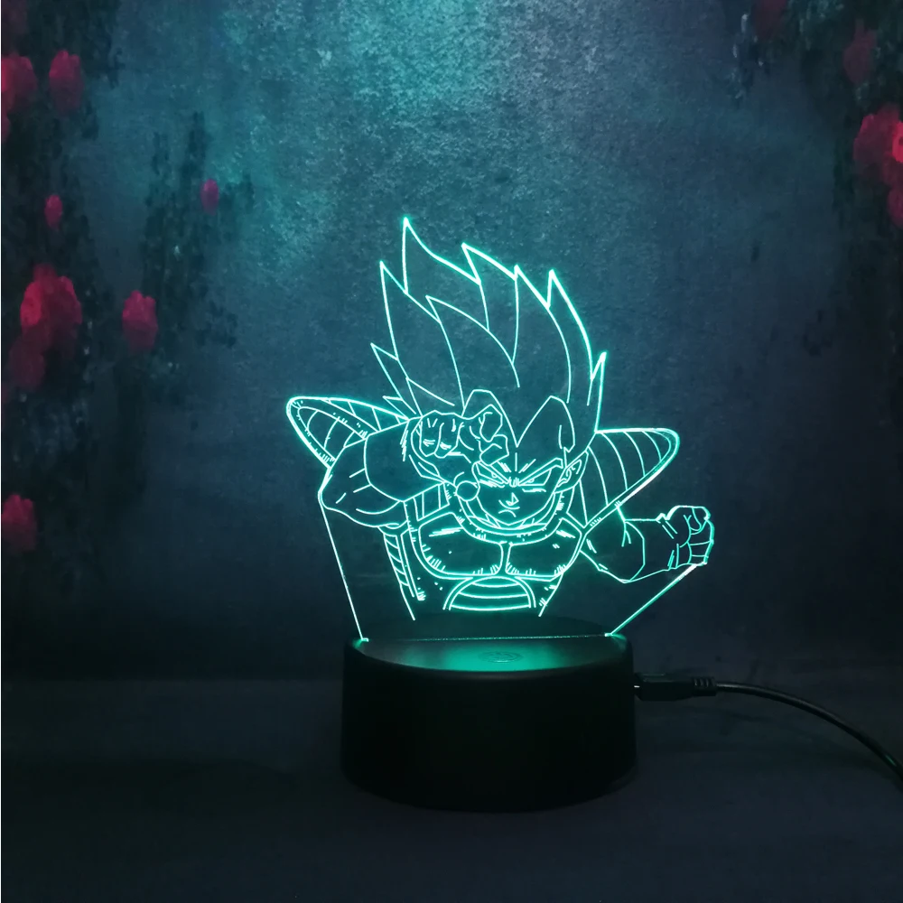 Мультфильм 7 цветов Изменение Dragon Ball Супер Saiyan God Son Goku 3D ночник фигурка Led