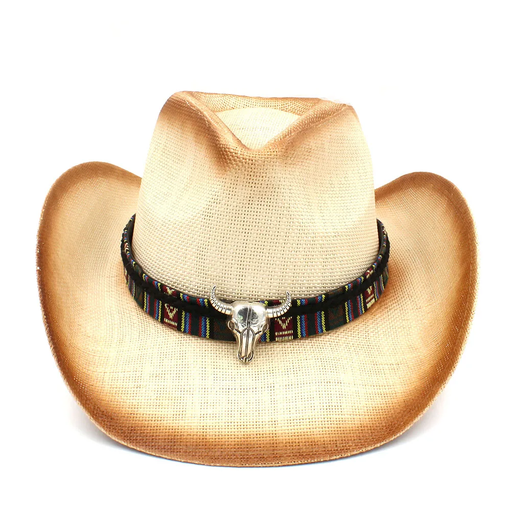 Модная Женская Ковбойская соломенная шляпа с панк кожаным ремешком для леди Western Sombrero Hombre Cowgirl Jazz Шапки размер 58 см