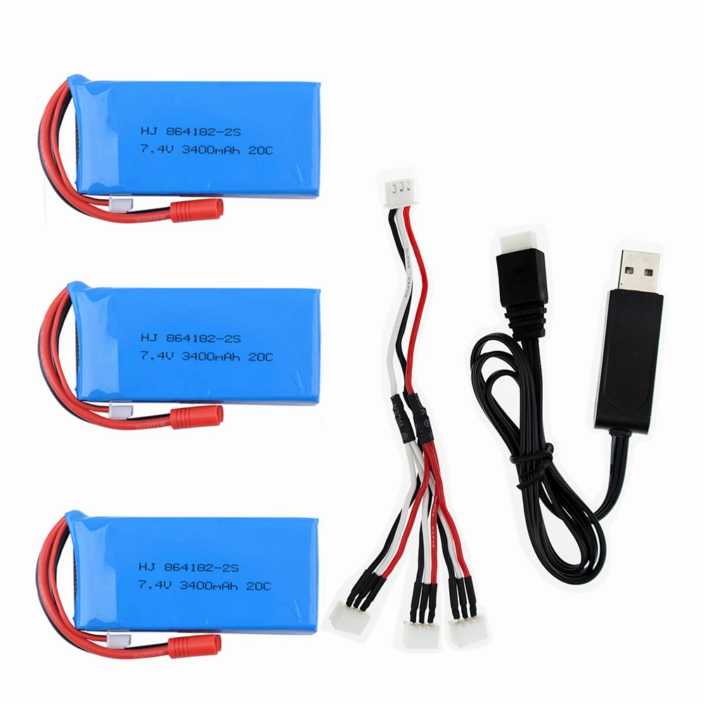 Обновленный аккумулятор lipo 7 4 В 3400 мАч 20C 2S с зарядным устройством для батарей Syma